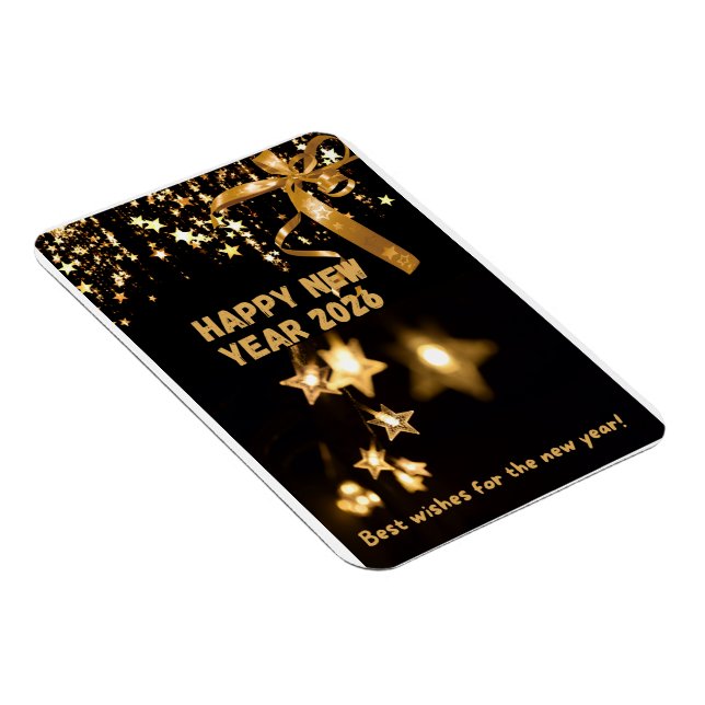 Íman Happy New Year 2026 Gold Star Greeting Card (Lado Direito)