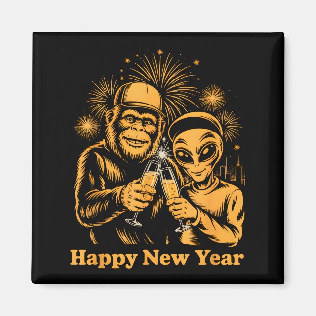 Íman Happy New Year Bigfoot And Alien Sasquatch Firewor (Frente)
