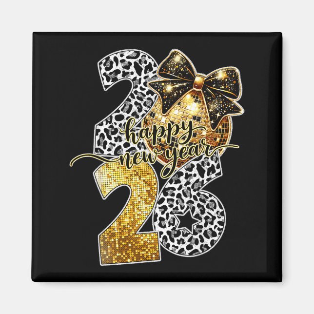 Íman Happy New Year Cute Gold Disco Ball Bow New Year's (Frente)
