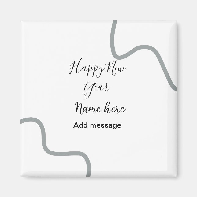 Íman Happy new year name message gray simple holiday  (Frente)
