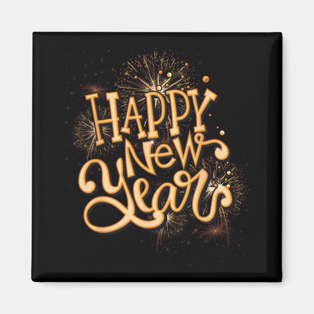 Íman Happy New Year New Years Eve Party , Black  (Frente)