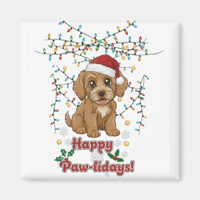 Íman Happy Paw-lidays Christmas Cockapoo Magnet (Frente)