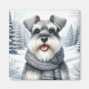 Íman Happy Schnauzer em Arte de Inverno Scarf