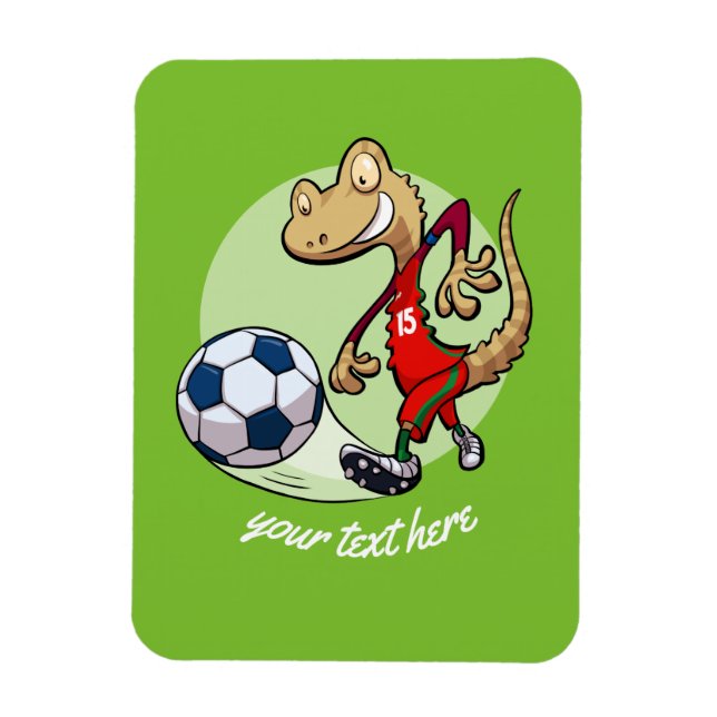 Íman Happy Soccer Star Gecko Kicking Futebol Cartoon (Vertical)
