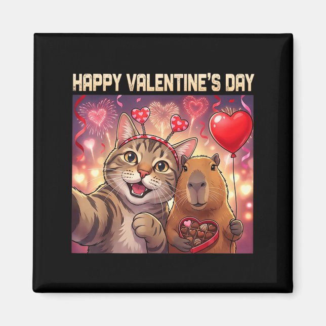 Íman Happy Valentines 2026 Cute Cat Capybara Party Art  (Frente)