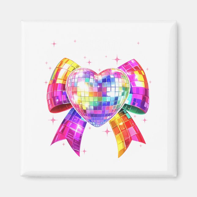 Íman Happy Valentine's Day Coquette Disco Ball Heart Gi (Frente)