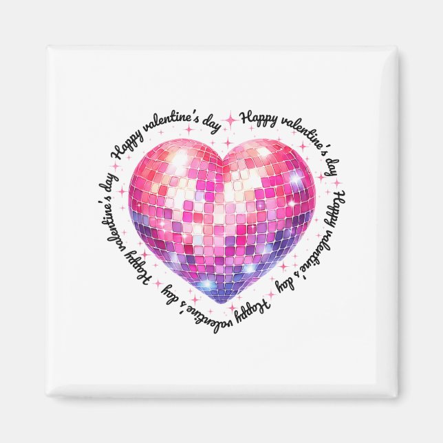 Íman Happy Valentine's Day Coquette Nk Disco Ball Heart (Frente)
