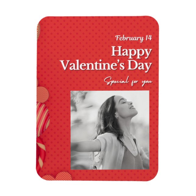 Íman Happy valentine's day Custom Photo Red Hearts (Vertical)