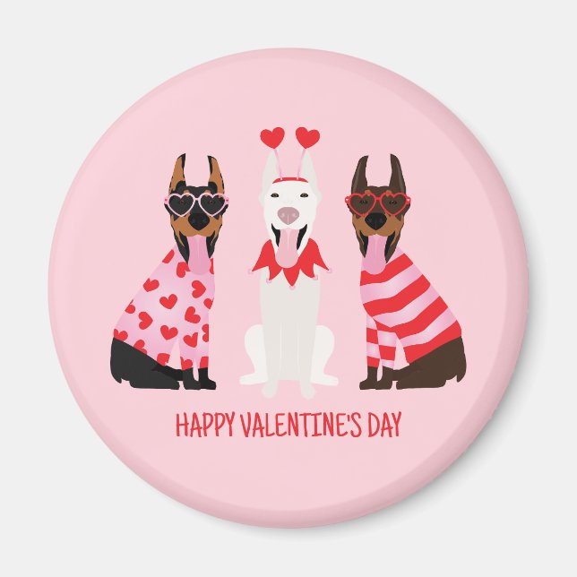 Íman Happy Valentines Day Dobermann Dogs (Frente)