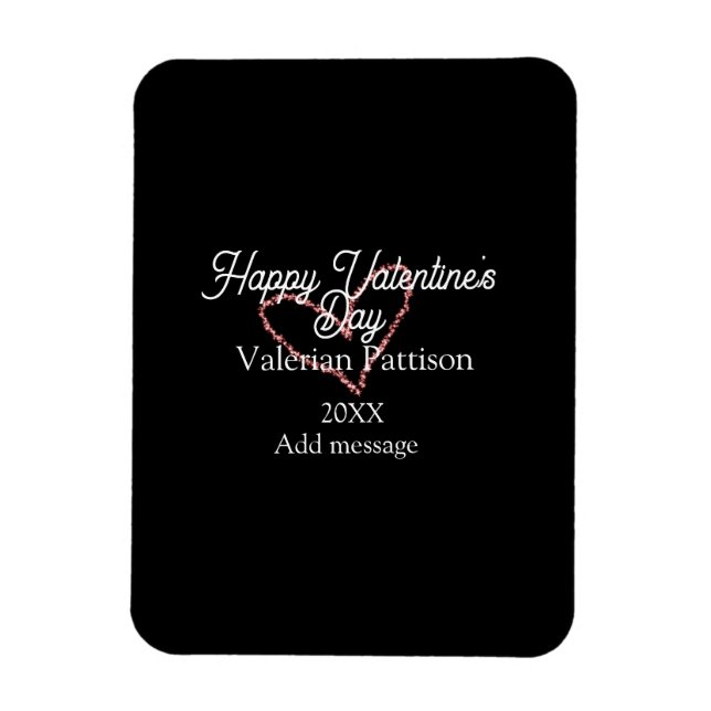 Íman Happy Valentine's day red glitter heart black name (Vertical)