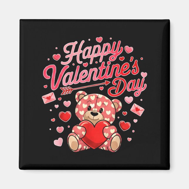 Íman Happy Valentines Day Women Cute Bear Valentine Hea (Frente)