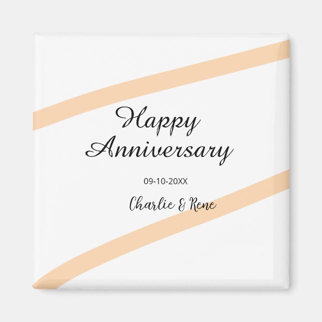 Íman Happy wedding anniversary orange pastel lines name (Frente)