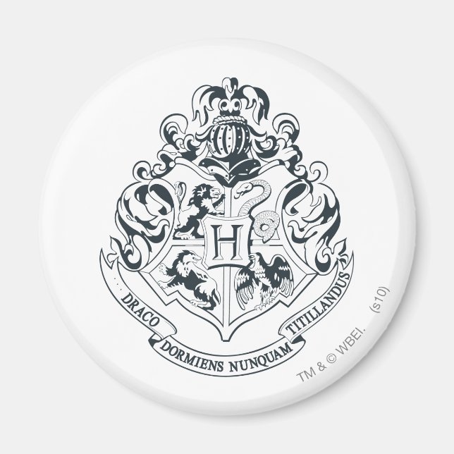 Íman Harry Potter | Hogwarts Crest - Preto e Branco (Frente)