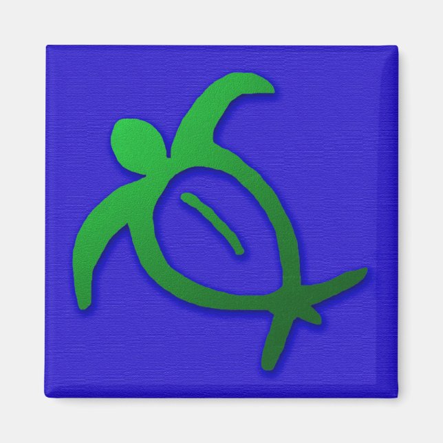 Íman Havaiano Honu Petroglicph em Blue Magnet (Frente)