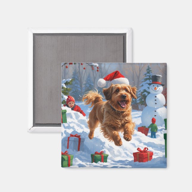 Íman Havanês Correndo na Neve com Chapéu de Natal (Front/Back)