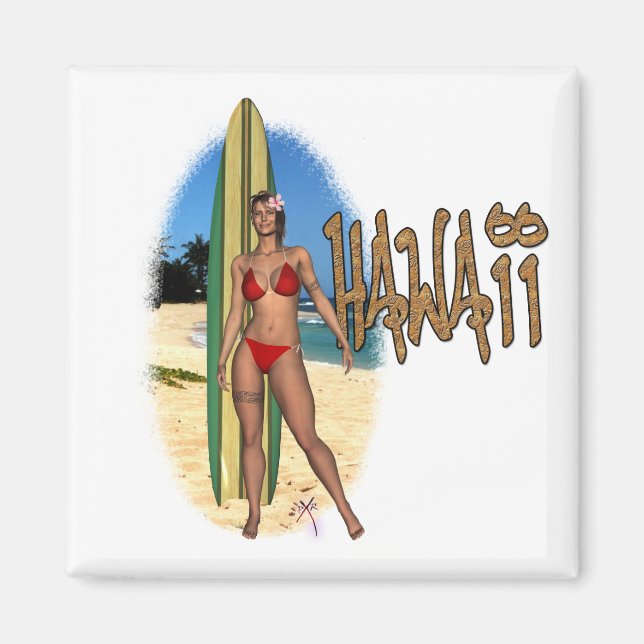 Íman Hawaii Surfer Girl Magnet (Frente)