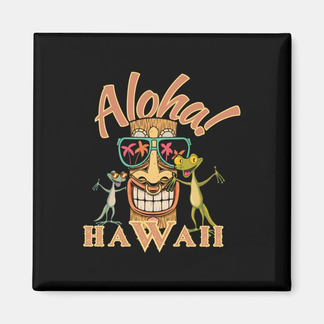 Íman Hawaii Tiki Com Dois Geckos Sticker Engraçados (Frente)
