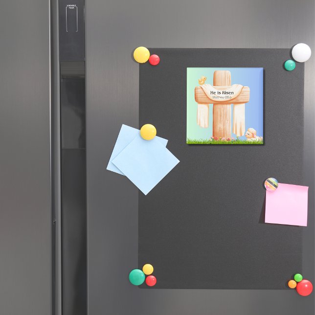 Íman He Is Risen – Easter Cross and Lamb Art (He is Risen Easter magnet)