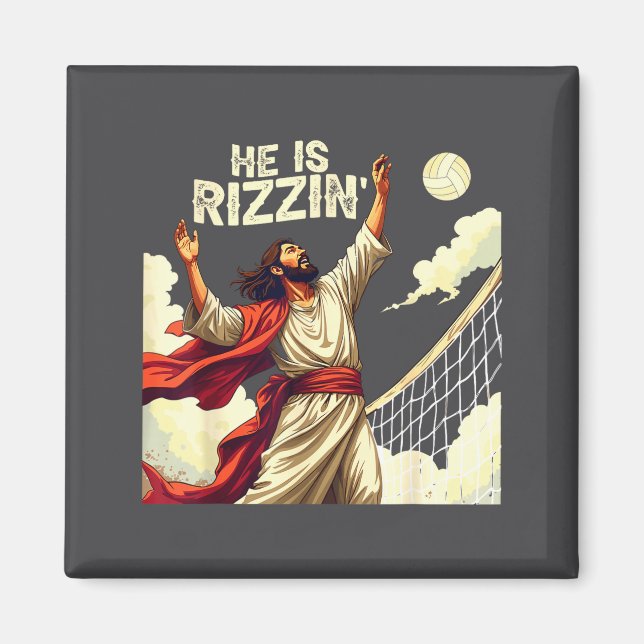 Íman He Is Rizzin Jesus Meme Quote Shirt Funny Volleyba (Frente)