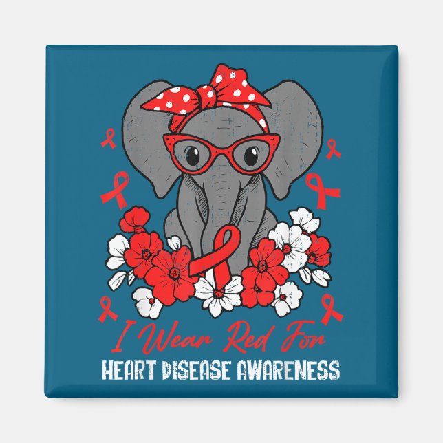 Íman Heart Health Elephant Red Ribbon Heart Disease Awa (Frente)