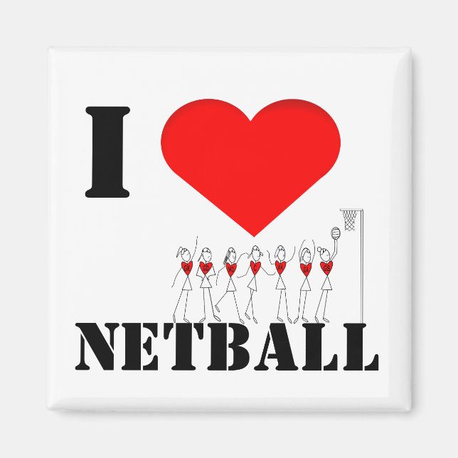 Íman "Hearts and Stick Figures I Love Netball" (Frente)