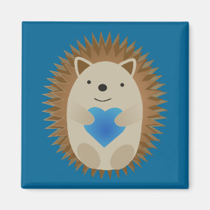 Íman Hedgehog Adorável abraçando um Coração Azul