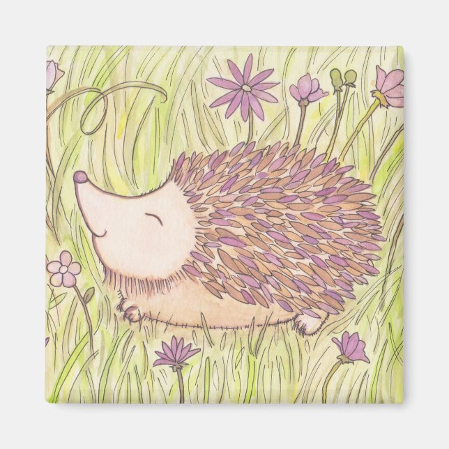Íman Hedgehog Feliz em Springtime (Frente)