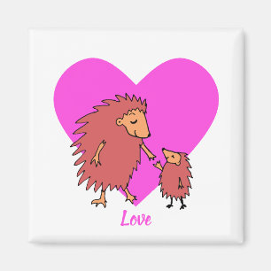 Íman Hedgehog, mãe e criança amando ímã