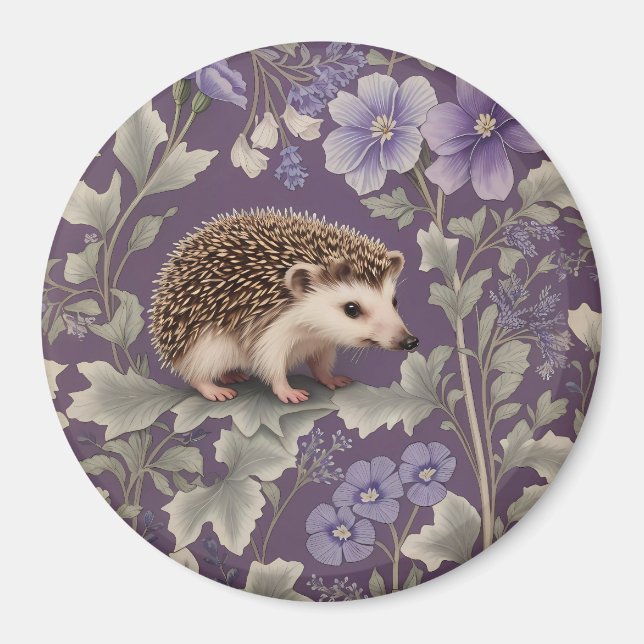 Íman Hedgehog Purple William Morris Inspired Floral (Frente)