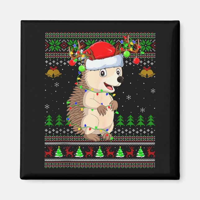 Íman Hedgehog Ugly Christmas Sweaters Holiday Santa Cut (Frente)
