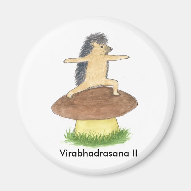 Íman Hedgehog Yoga, Guerreiro II (com texto) (Frente)