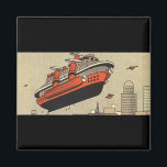 Íman Helicóptero Vintage Science Ficise<br><div class="desc">Ilustração vitoriana futurista vitoriana viagem steampunk e imagem de ficção científica de transporte. Uma nave a vapor parecida com o navio de cruzeiro Titanic e voando como um helicóptero sobre edifícios urbanos. Um clássico design de ficção científica de quadrinhos retrô do futuro.</div>