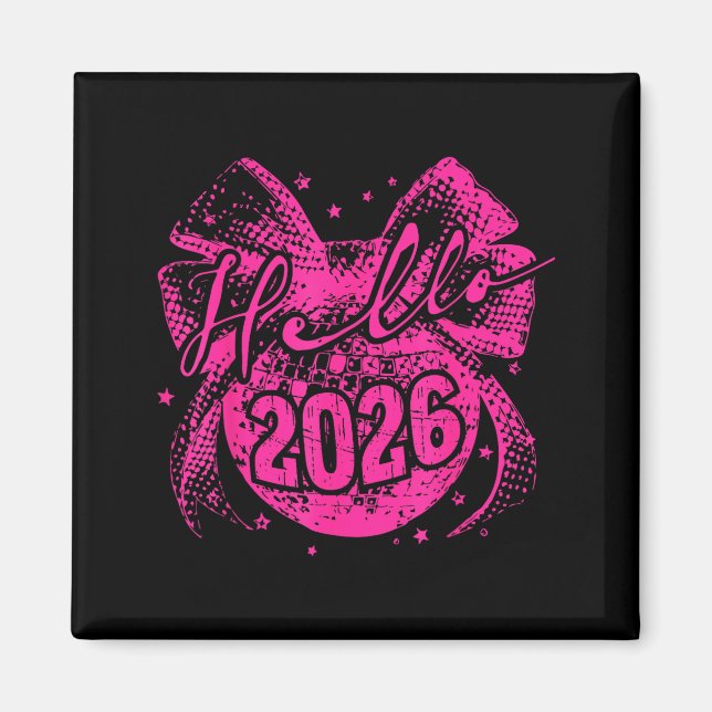 Íman Hello 2026 Disco Ball Coquette Bow Happy New Year  (Frente)