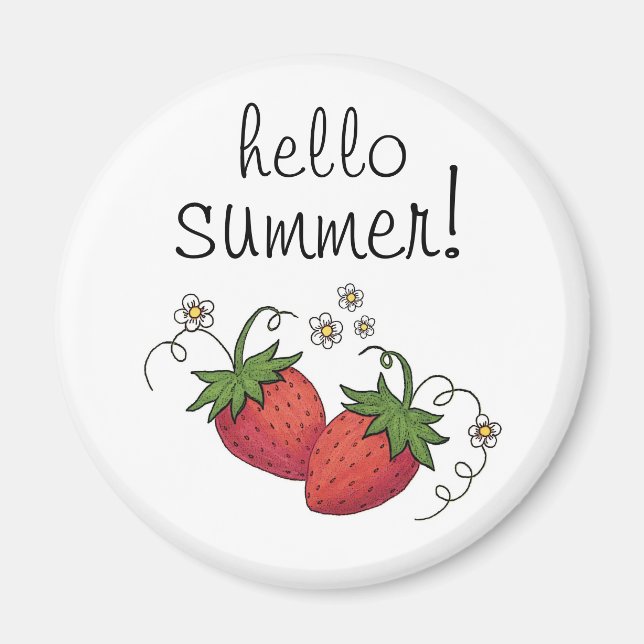 Íman "Hello Summer" Magnet de morango (Frente)