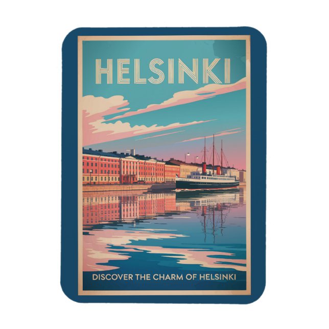 Íman Helsinki Finland Waterfront Travel Art Vintage (Vertical)