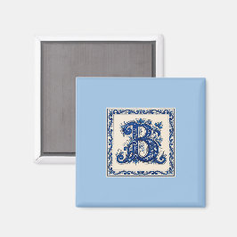 Íman Herança Norueguesa Rosemaling Monograma-Azul