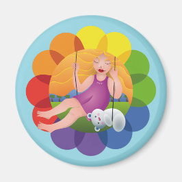 Íman Hermosa chica en columpio y su oso