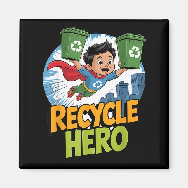 Íman herói do reciclagem crianças dia da terra  (Frente)