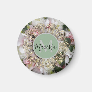 Íman Hexagão Dourado Floral Mandala Monograma