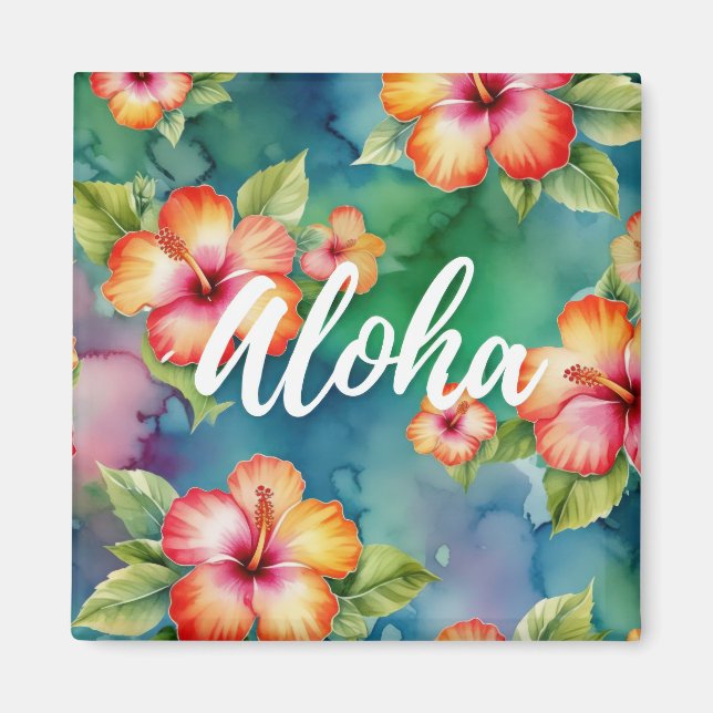Íman Hibisco Aloha Aquarela Casamento Lua de Mel Havaí (Frente)