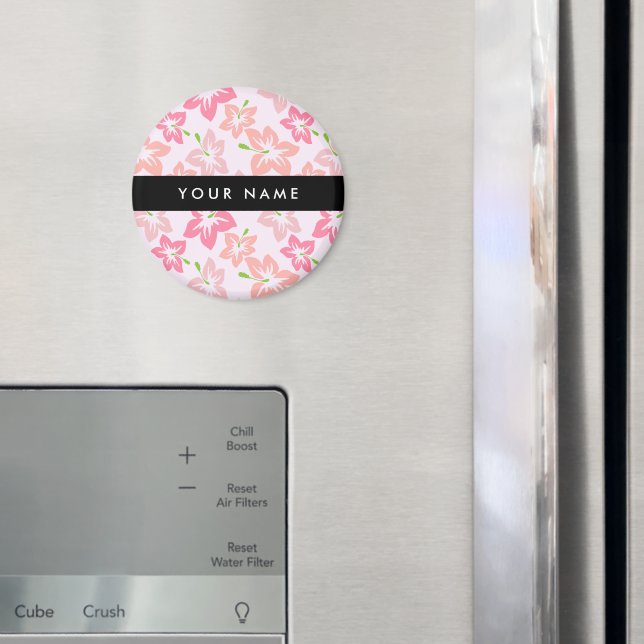 Íman Hibiscus Rosa, Flores Rosa, Seu Nome (In Situ (Fridge))