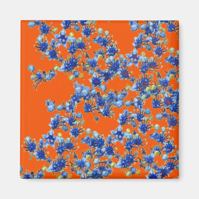 Íman hidrangea laranja e azul (Frente)