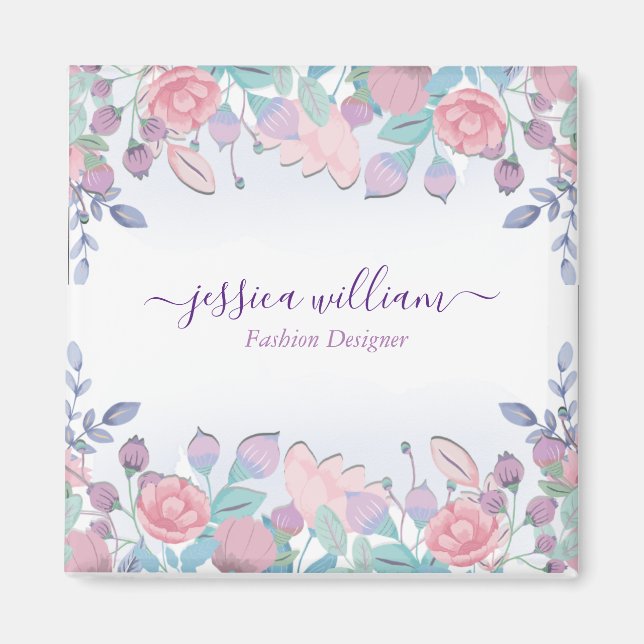 Íman Hidrangeas Florais em Aquarela Azul Chic Moderno (Frente)