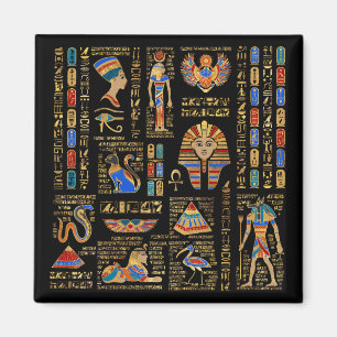 Íman Hieróglifos egípcios e divindades em preto