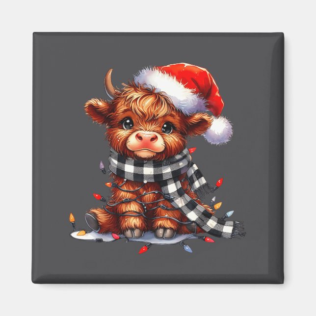 Íman Highland Cow Christmas Santa Hat Mooey Xmas Heifer (Frente)