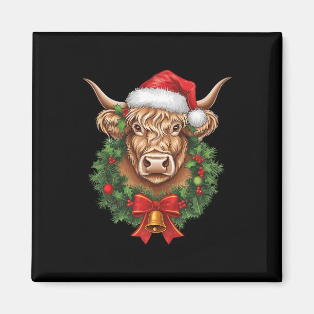 Íman Highland Cow Christmas Xmas Papais noeis Wooly Faz (Frente)