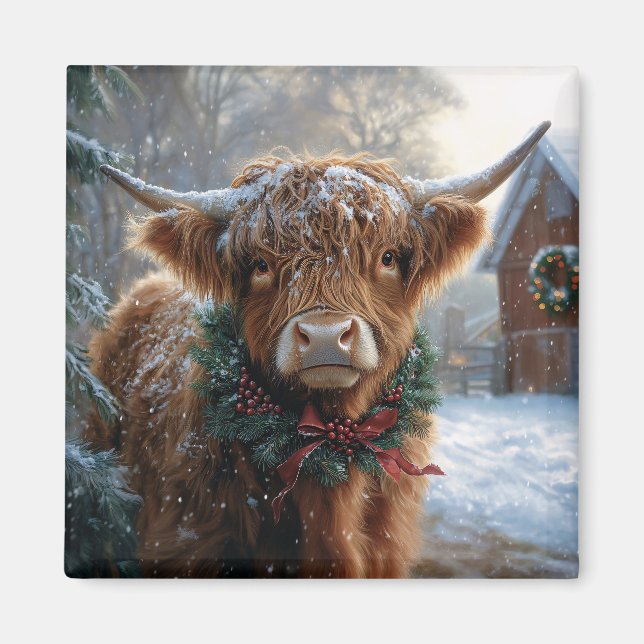 Íman Highland Cow Rustic Barnyard Natal (Frente)