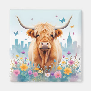 Íman Highland Cow Vintage Animal Nature Forest Art