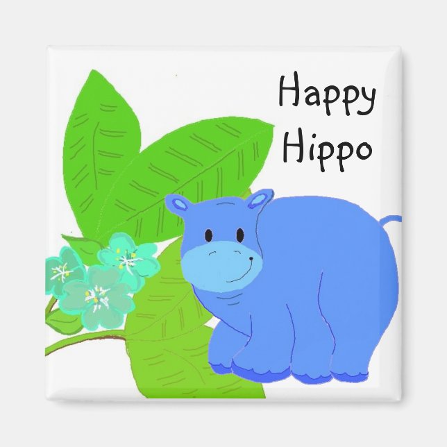 Íman Hipopótamo Feliz Pastando (Frente)