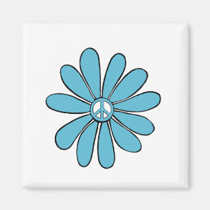 Íman Hippie Flower Power Peace Sign in Aqua